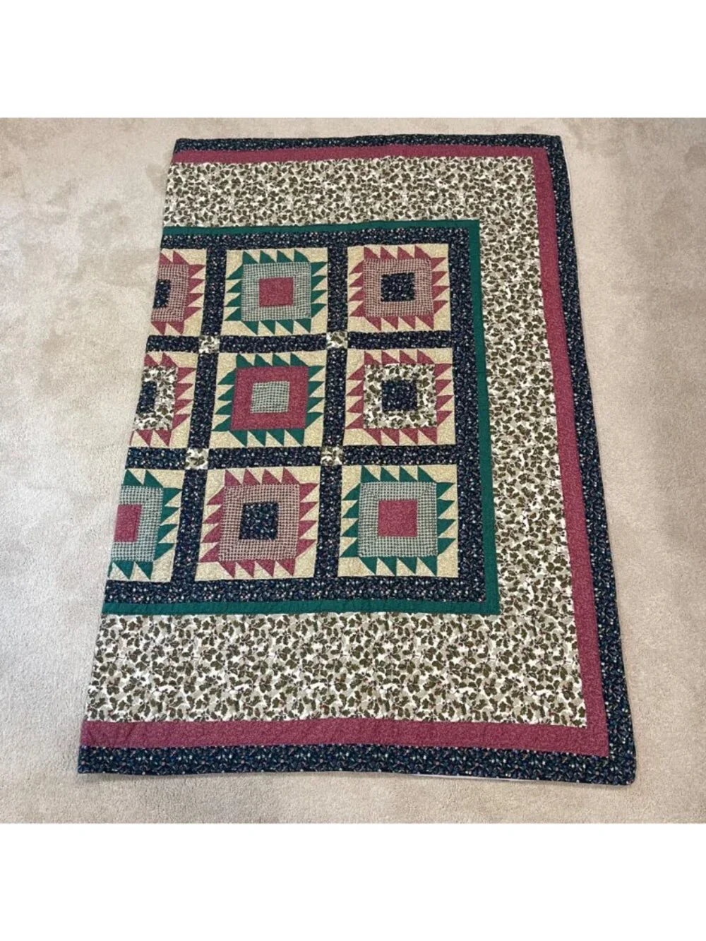 Handmade Stitched Patchwork Quilt Multi Colored Measures Approx 84 in. X 124 in.